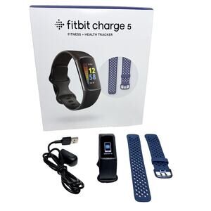 Fitbit Charge 5 Fitness Health Tracker Bundle w Black & Deep Sea Bands EUC